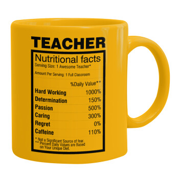teacher nutritional facts, Ceramic coffee mug yellow, 330ml (1pcs)