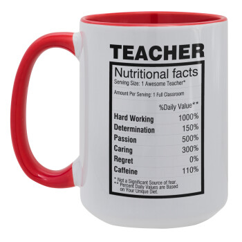 teacher nutritional facts, Κούπα Mega 15oz, κεραμική Κόκκινη, 450ml