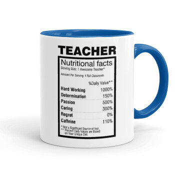 teacher nutritional facts, Mug colored blue, ceramic, 330ml