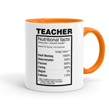 teacher nutritional facts, Mug colored orange, ceramic, 330ml