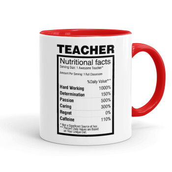 teacher nutritional facts, Mug colored red, ceramic, 330ml