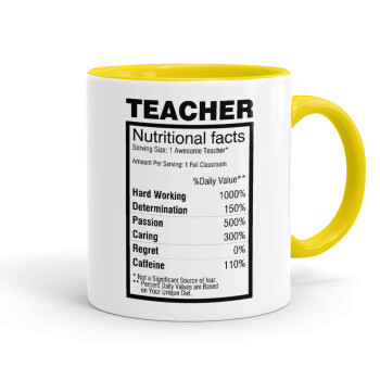 teacher nutritional facts, Mug colored yellow, ceramic, 330ml