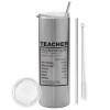 Tumbler stainless steel Silver 600ml, with metal straw & cleaning brush