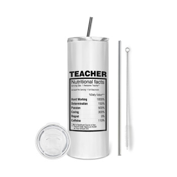 Τα συστατικά του δασκάλου, Eco friendly ποτήρι θερμό (tumbler) από ανοξείδωτο ατσάλι 600ml, με μεταλλικό καλαμάκι & βούρτσα καθαρισμού