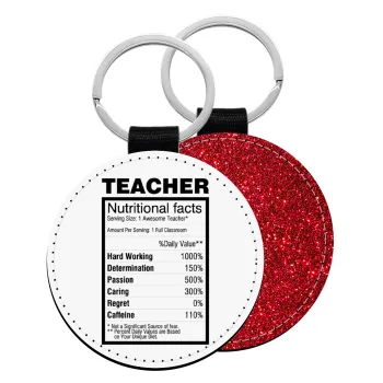 teacher nutritional facts, Μπρελόκ Δερματίνη, στρογγυλό ΚΟΚΚΙΝΟ (5cm)