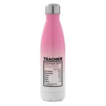 teacher nutritional facts, Metal mug thermos Pink/White (Stainless steel), double wall, 500ml