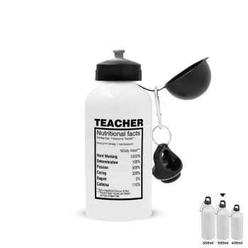teacher nutritional facts, Metal water bottle, White, aluminum 500ml