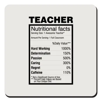 teacher nutritional facts, Τετράγωνο μαγνητάκι ξύλινο 9x9cm