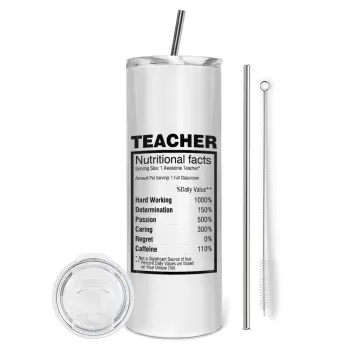 teacher nutritional facts, Tumbler stainless steel 600ml, with metal straw & cleaning brush