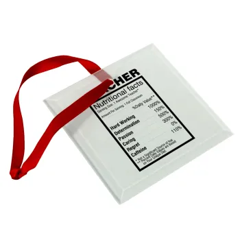 teacher nutritional facts, Christmas ornament, glass square ornament 9x9cm