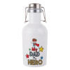 My Dad, my Hero!!!, Μεταλλικό παγούρι Λευκό (Stainless steel) με καπάκι ασφαλείας 1L