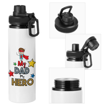 My Dad, my Hero!!!, Μεταλλικό παγούρι νερού με καπάκι ασφαλείας, αλουμινίου 850ml