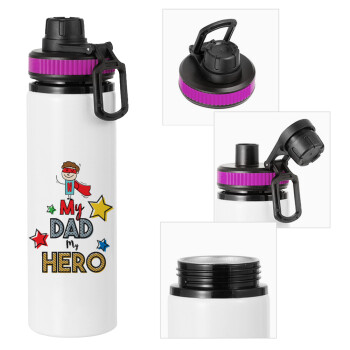 My Dad, my Hero!!!, Metallic water bottle with safety lid, 850ml aluminum
