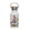 Metallic thermos (Stainless steel) White with wooden lid (bamboo), double-walled, 350ml