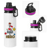 Metallic water bottle with safety lid, 850ml aluminum
