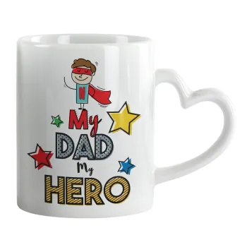 My Dad, my Hero!!!, Mug heart handle, ceramic, 330ml
