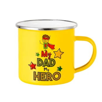 My Dad, my Hero!!!, Κούπα Μεταλλική εμαγιέ Κίτρινη 360ml