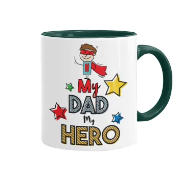 My Dad, my Hero!!!, Mug colored green, ceramic, 330ml