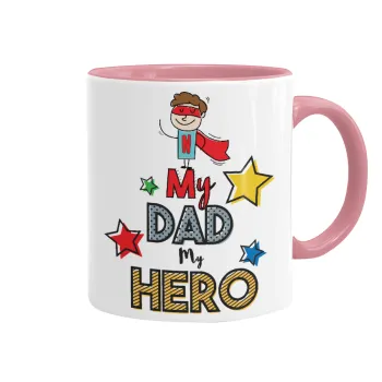 My Dad, my Hero!!!, Κούπα χρωματιστή ροζ, κεραμική, 330ml