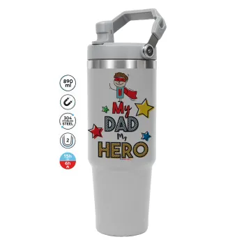 My Dad, my Hero!!!, GREY color, 890ml (30oz) stainless Steel Tumbler with Handle