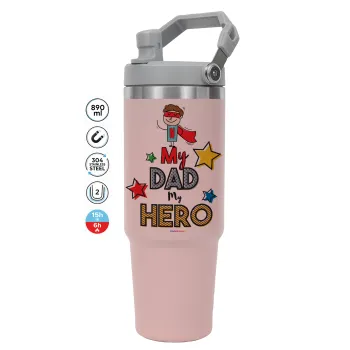 My Dad, my Hero!!!, Pink color, 890ml (30oz) stainless Steel Tumbler with Handle