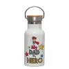 Metallic thermos (Stainless steel) White with wooden lid (bamboo), double-walled, 350ml