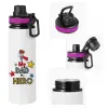 Metallic water bottle with safety lid, 850ml aluminum