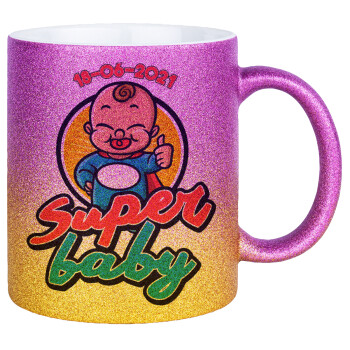 Super baby., Κούπα Χρυσή/Ροζ Glitter, κεραμική, 330ml