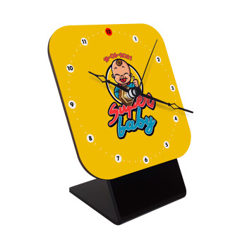 Super baby., Quartz Wooden table clock with hands (10cm)