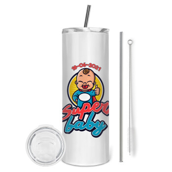 Super baby., Tumbler stainless steel 600ml, with metal straw & cleaning brush