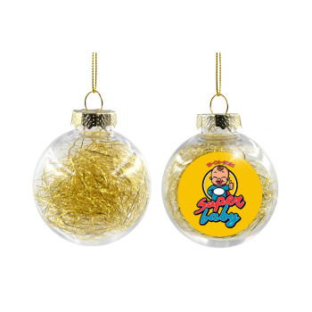 Super baby., Χριστουγεννιάτικη μπάλα δένδρου διάφανη με χρυσό γέμισμα 8cm