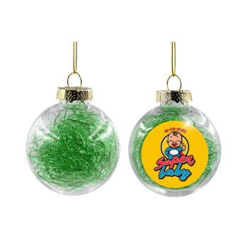 Super baby., Χριστουγεννιάτικη μπάλα δένδρου διάφανη με πράσινο γέμισμα 8cm