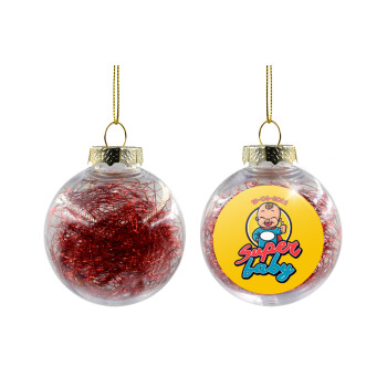 Super baby., Χριστουγεννιάτικη μπάλα δένδρου διάφανη με κόκκινο γέμισμα 8cm