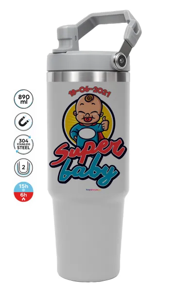Super baby. — ΓΚΡΙ Travel Tumbler Θερμός με χερούλι και καλαμάκι 890ml