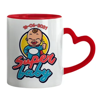 Super baby., Κούπα καρδιά χερούλι κόκκινη, κεραμική, 330ml