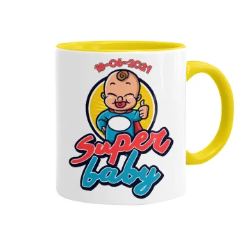 Super baby., Κούπα χρωματιστή κίτρινη, κεραμική, 330ml