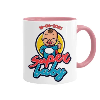 Super baby., Κούπα χρωματιστή ροζ, κεραμική, 330ml