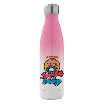 Super baby., Metal mug thermos Pink/White (Stainless steel), double wall, 500ml