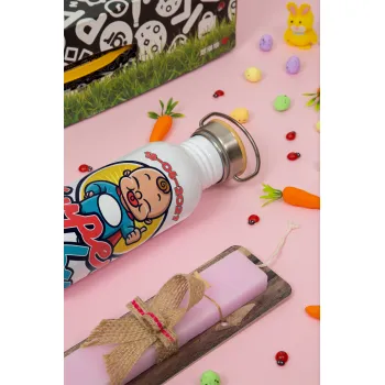 Super baby., Πασχαλινή Λαμπάδα με παγούρι μεταλλικό (620ml, stainless steel) & κερί αρωματικό πλακέ (30cm) (ΡΟΖ)