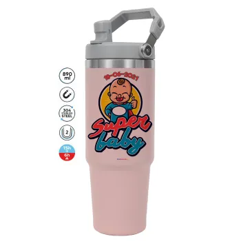 Super baby., Pink color, 890ml (30oz) stainless Steel Tumbler with Handle