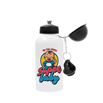 Super baby., Metal water bottle, White, aluminum 500ml