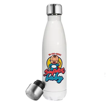 Super baby., Μεταλλικό παγούρι θερμός Λευκό (Stainless steel), διπλού τοιχώματος, 500ml