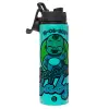 Metallic water bottle with safety lid, 850ml aluminum