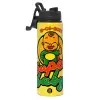 Metallic water bottle with safety lid, 850ml aluminum