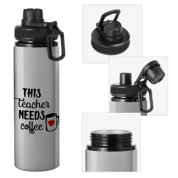 Τhis teacher needs coffee, Μεταλλικό παγούρι νερού με καπάκι ασφαλείας, αλουμινίου 850ml