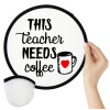 Τhis teacher needs coffee, Βεντάλια υφασμάτινη αναδιπλούμενη με θήκη (20cm)