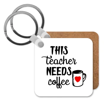 Τhis teacher needs coffee, Μπρελόκ Ξύλινο τετράγωνο MDF