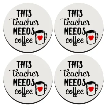 Τhis teacher needs coffee, ΣΕΤ 4 Σουβέρ ξύλινα στρογγυλά (9cm)