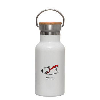 Flying DOG, Metallic thermos (Stainless steel) White with wooden lid (bamboo), double-walled, 350ml