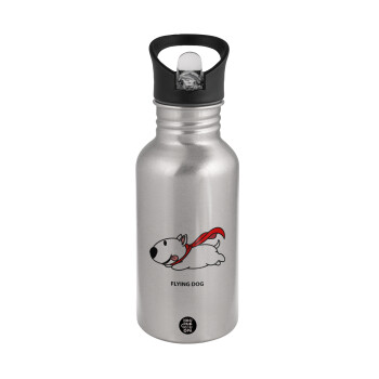 Flying DOG, Water bottle Silver with straw, stainless steel 500ml